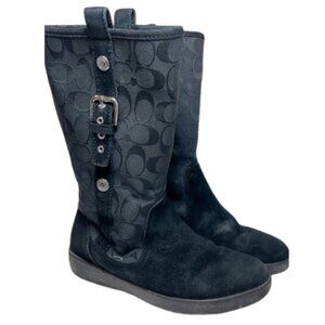 Coach Womens 7.5 Tulip Signature Leather Black Patterned Boots